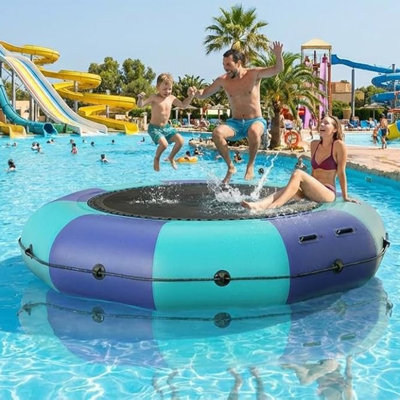 10 x 10 ft PVC Floating Water Trampoline with Double Elastic Rope, Durable Inflatable Dock for Recreation, Swimming, and Paddleboarding