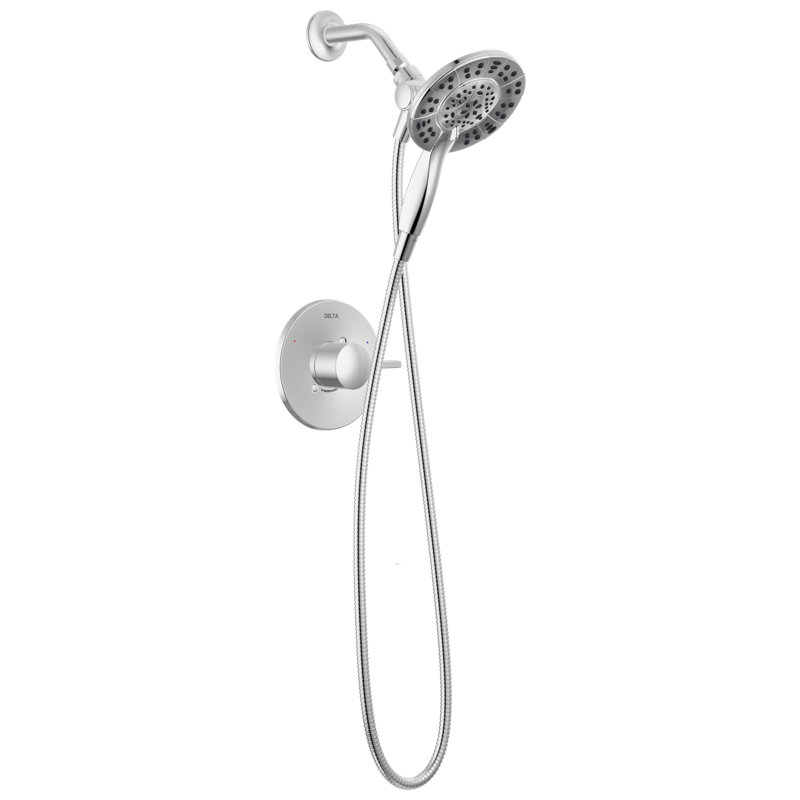 Ensemble de robinet de douche Delta Albion 14 Series avec pomme de douche double 2 en 1 In2ition avec douchette à main, ensemble de garniture de valve, chrome (valve non incluse)