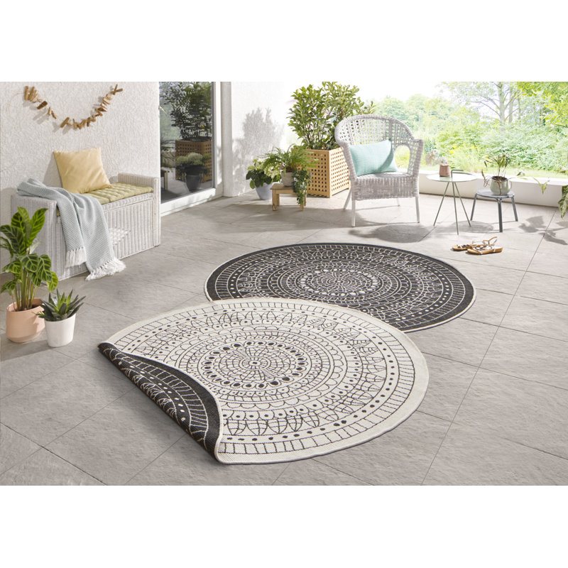 Porto rug in black/cream, Round 140cm