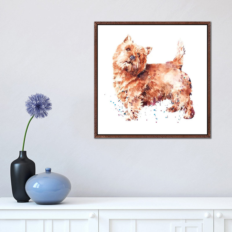 Norwich Terrier - Painting on Canvas, 45.72 cm H x 45.72 cm W, Classic Brown Wood Framed
