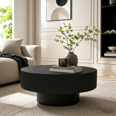 Round Coffee Table with 6.8" Thick Tabletop, Modern Drum End Table