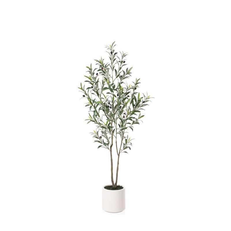 Olive artificielle avec pot à fleurs blanc, 5 pi
