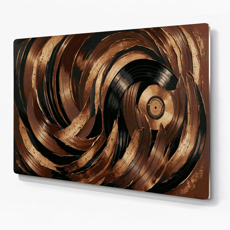 Musique, disques vinyles rétro, art mural en métal brun