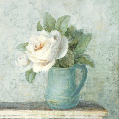 June Roses II White Blue Crop by Danhui Nai - Wrapped Canvas Painting