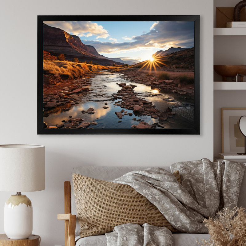 «Sunset in Utah Mountain III», reproduction sur toile, Cadre simple noir, H 12 po x l 20 po x P 1 po