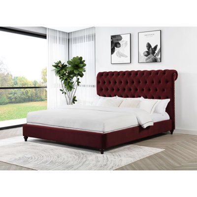 57-inch Upholstered Full Panel Bed Wine Red