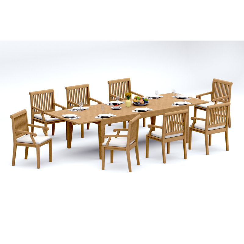 11 Pcs Grade-A Teak Wood Dining Set: 122" Caranas Double Extension Rectangle Table And 10 Sack Arm Chairs #11SK2910, 8