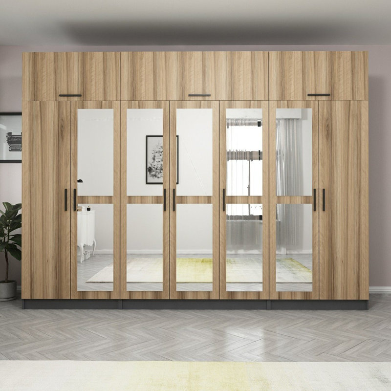 Elina Manufactured Wood Wardrobe, 235cm H x 315cm W x 52cm D, Brown
