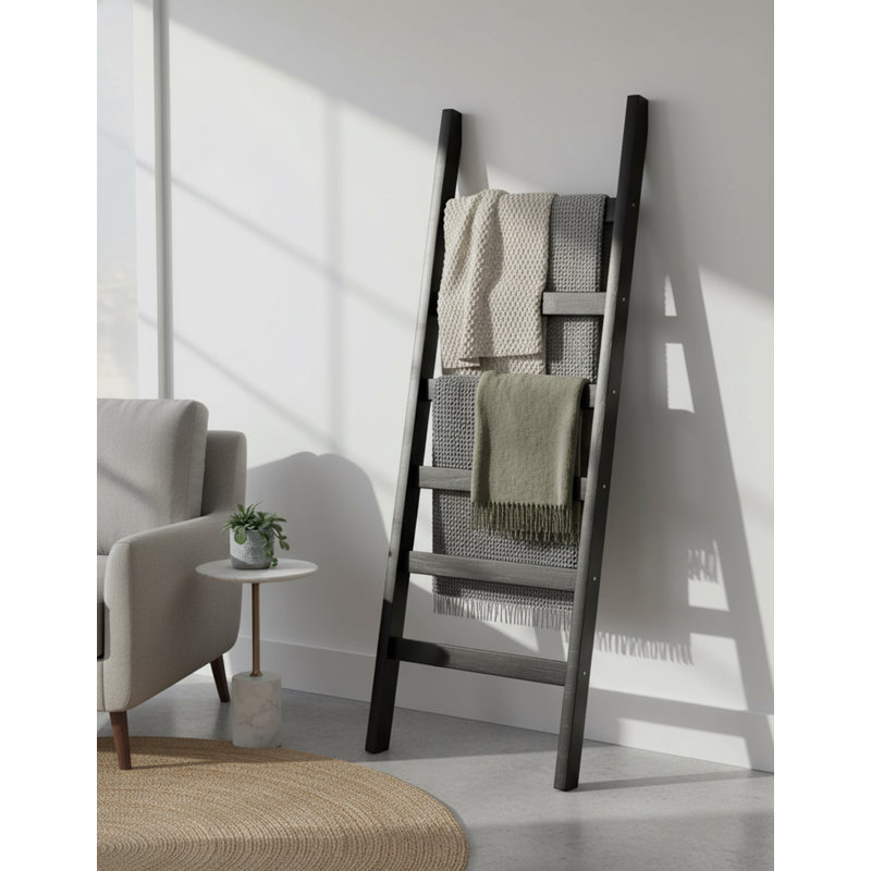 Black Bamboo 6-Tier Blanket Ladder For Home Organization