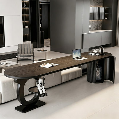 Longue table en bois massif noir, bureau double et table à thé Home
