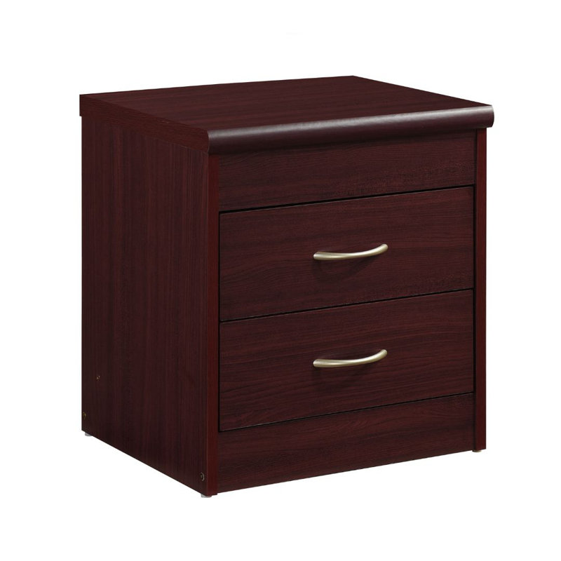 2-Drawer Wood Nightstand 17 inch Wide Bedside Table for Small Space with Storage, , Mahogany