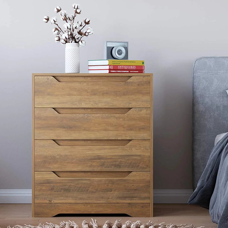 Basanti 4-Drawer Handleless Chest, Rustic Brown