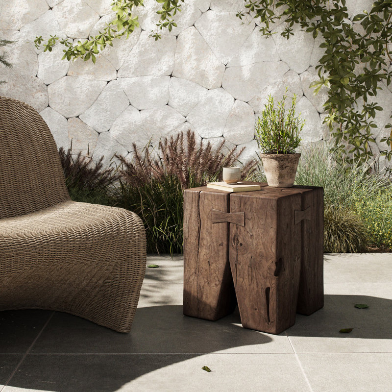 Oshan Outdoor Square Teak Side Table, Stained Black-Teak Root