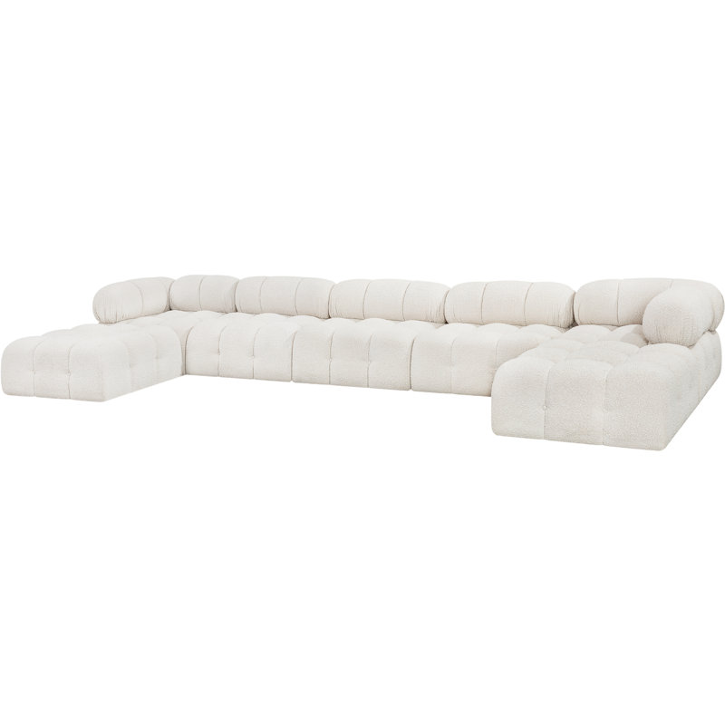 Ames Upholstered U-Shaped Sectional Reversible, Cream Boucle Fabric