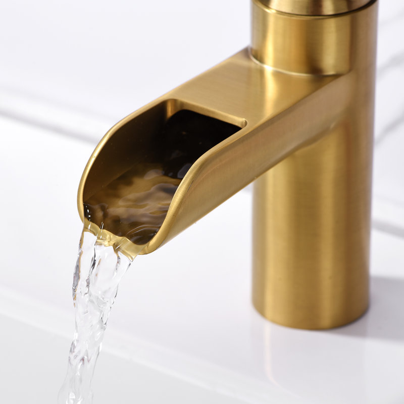 Single Hole Bathroom Faucet with Drain Assembly, Brushed Gold