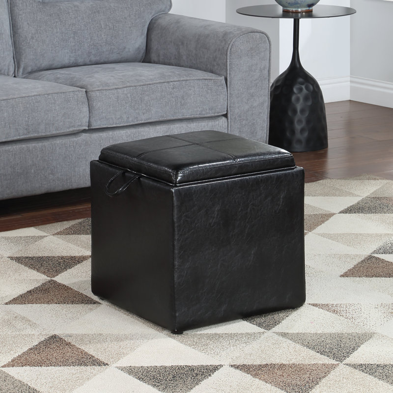 Aihnoa Square Ottoman with Stool and Reversible Tray, Espresso Faux Leather
