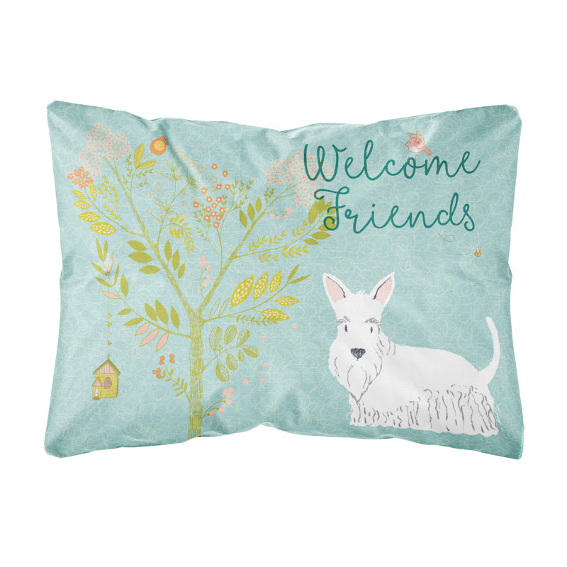 Coussin intérieur / extérieur Welcome Friends Scottish Terrier, Blanc
