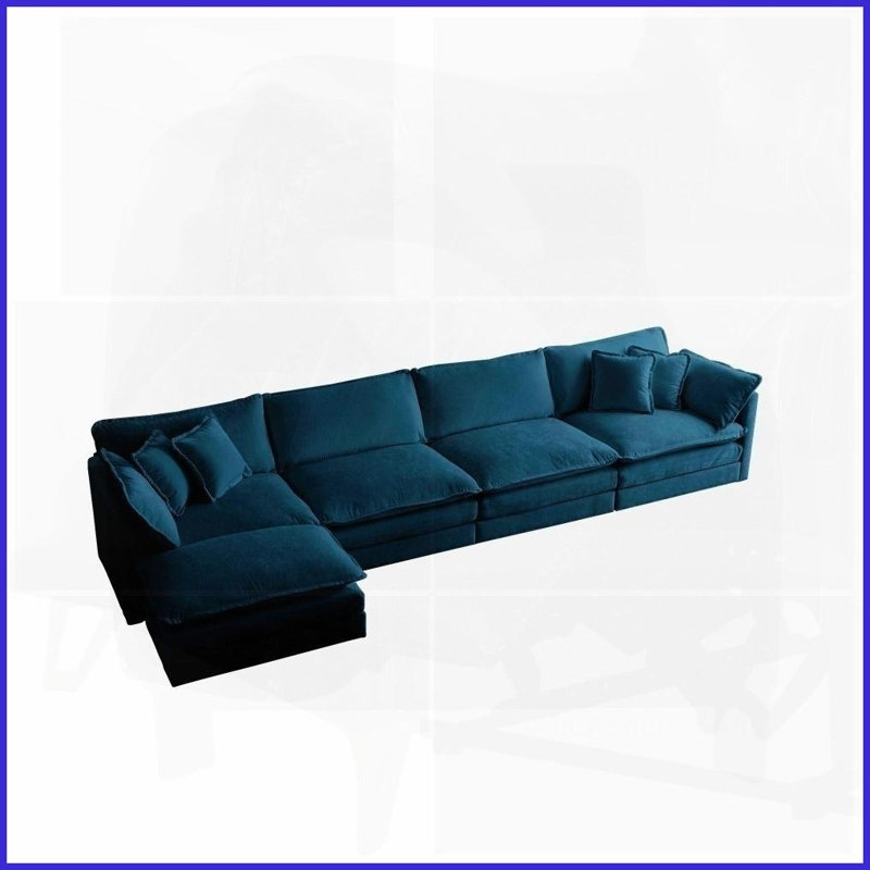 Canapé modulaire modulaire en U avec repose-pieds et salon en chenille bleu moderne 5, Bleu