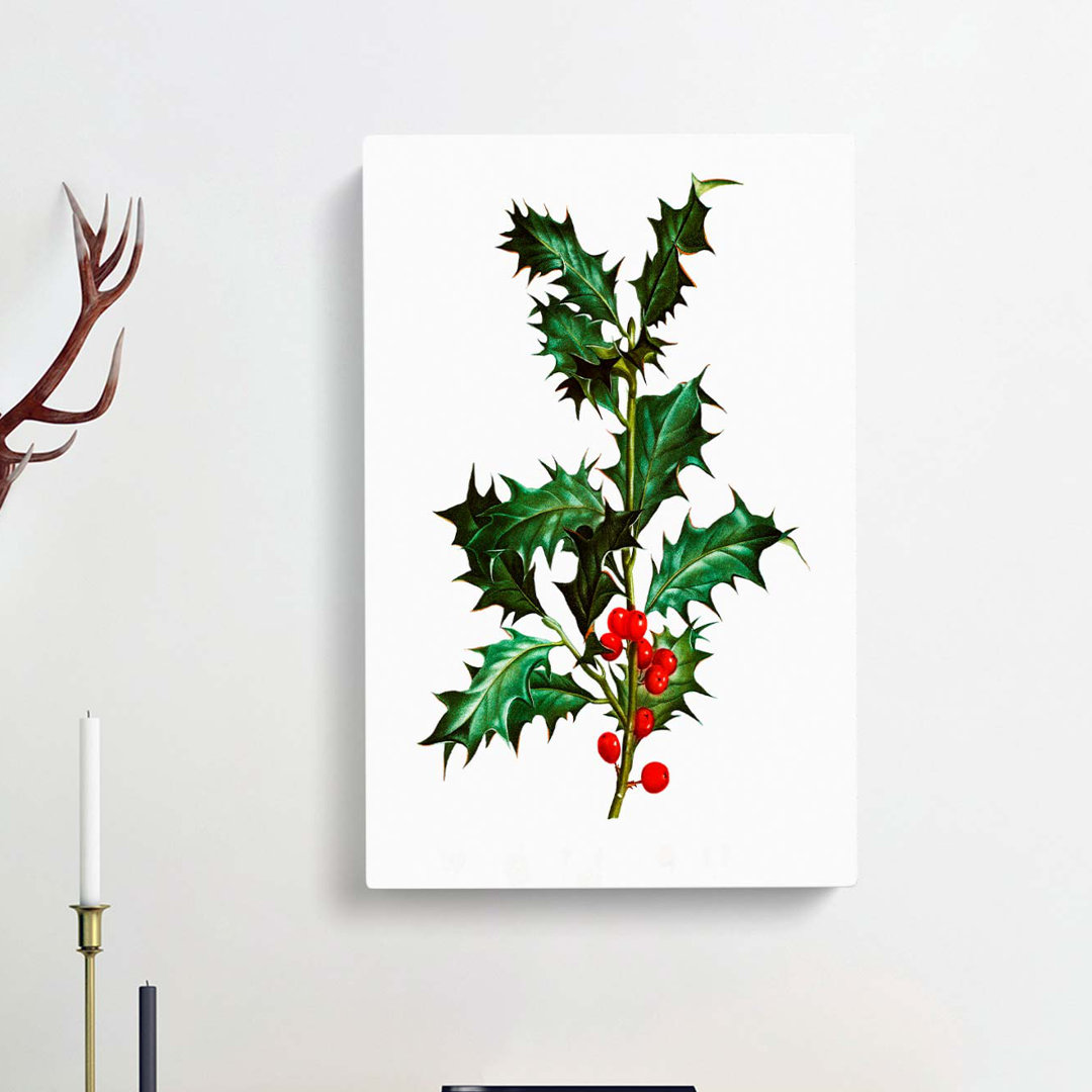 Holly Branch Berries by Pierre-Joseph Redoute - Wrapped Canvas