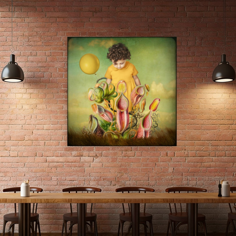 Curious Child'S Fantasy Garden Surreal Whimsical Contemporary Nature Flower Wall Art Print by Marja Van Den - Print