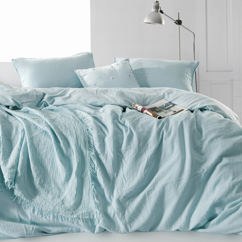 Ensemble de housse de couette 100% coton Lempley, Housse de couette simple + 1 taie d'oreiller 24 po, Bleu clair