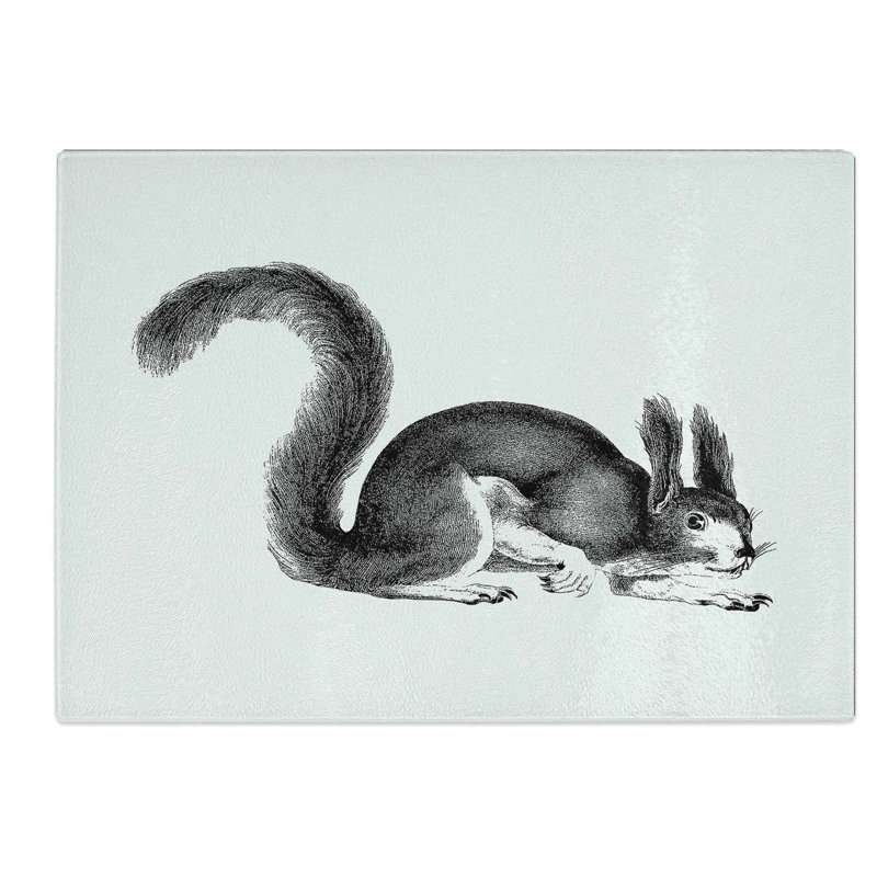 Tempered Glass Squirrel Illustration Chopping Board, 28.5 cm W x 20 cm L