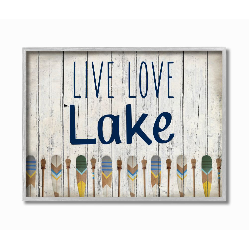 " Live Love Lake Phrase Boating Blue Yellow Paddles Word Design " by Kim Allen Millwood Pines