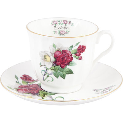Flowers Of The Month Bone China Teacup and Saucer