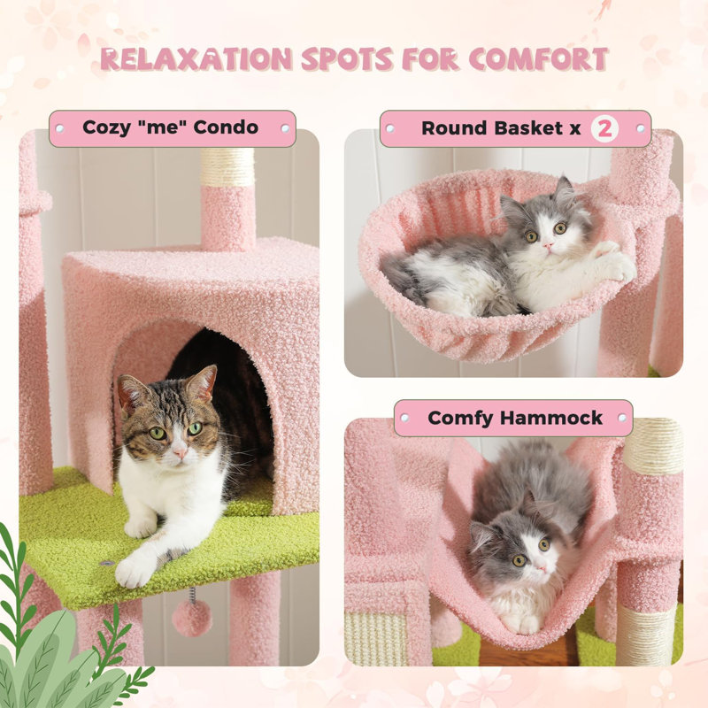 Dylann 112'' Hight Cat Tree Floor to Ceiling Cat Tower with Adjustable Height(85-112 Inches), 7 Tiers Climbing Activity Centre with Cozy Hammocks, 5 Platforms and Scratching Posts for Indoor Cats