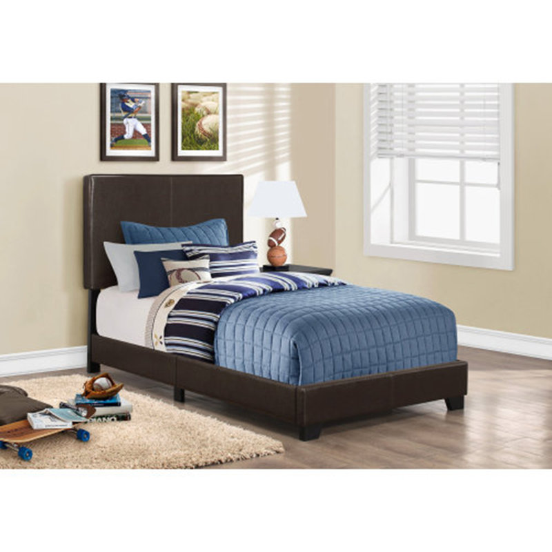 Bed, Transitional Upholstered Bed, Bed Frame, Low Profile Format Platform Bed, Gray, Twin