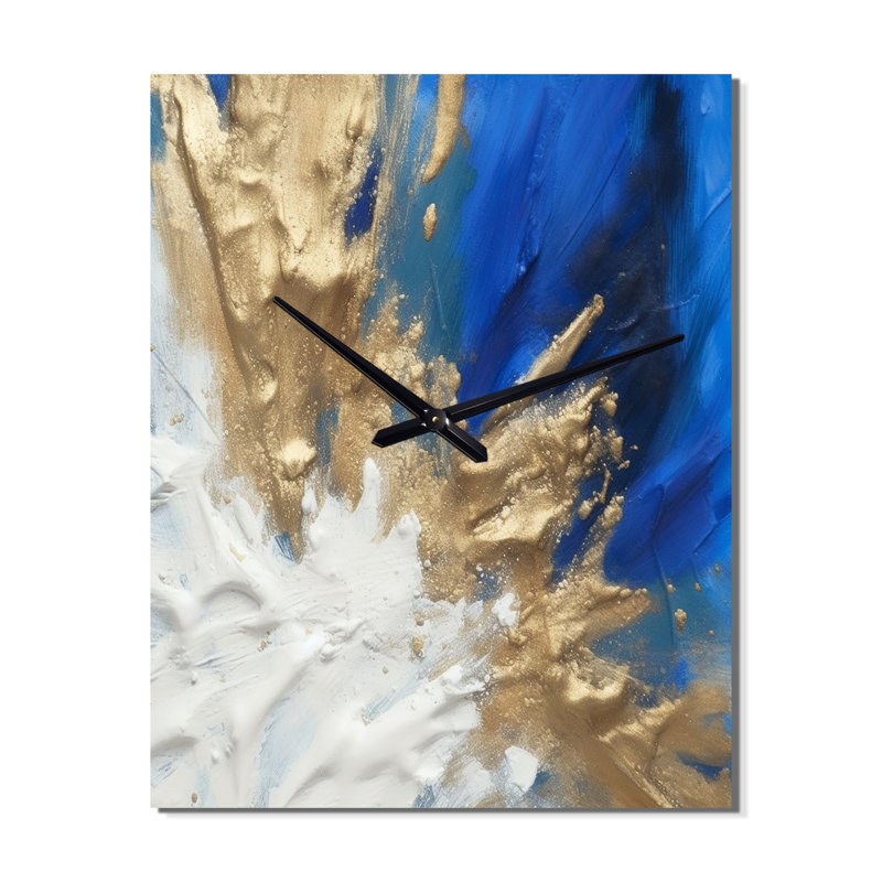 Transcendance abstraite en bleu et or II - Peinture abstraite horloge murale surdimensionnée, Grand