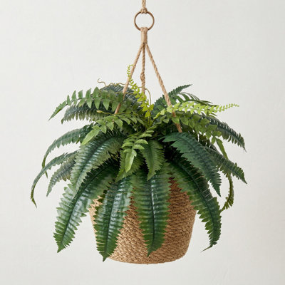 2 Pcs Artificial Boston Ferns with 35 Branches Faux Plastic Greenery for Indoor Outdoor Home Garden Decor