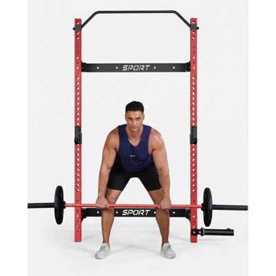 Folding Wall Mount Squat Rack, Heavy Duty Power Rack with Pull Up Bar and Landmine, 1000 LBS Capacity, Space Saving Weight Cage for Home Gym