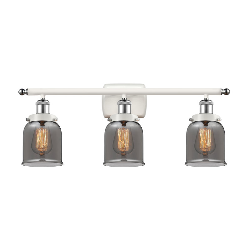 Éclairage pour meuble-lavabo 3 lumières 26 po Ballston Urban Bell, Incandescent, Plaqué couleur fumée, Blanc et chrome poli