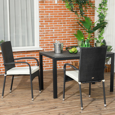 Chaises de patio empilables avec coussins, 2. Peint crème blanc, et pour terrasse, patio. Coussins Elbow Robuste