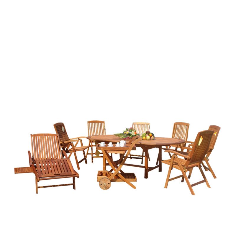 Amaranta 7 - Person Wood Patio Dining Set with Oval Table