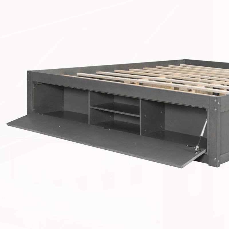 Structure de grand lit plateforme avec 4 tiroirs de rangement, Gris