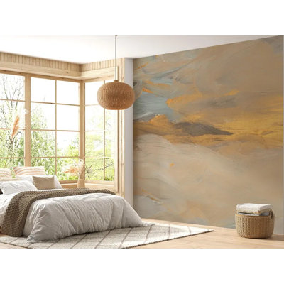 Murale brosse dorée abstraite beige