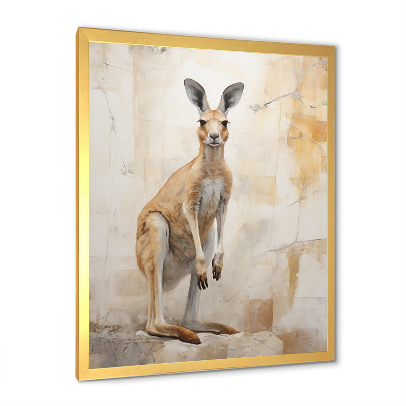 Minimal charmant kangourou III sur toile, Encadrement doré, H 32 po x l 16 po x P 1 po