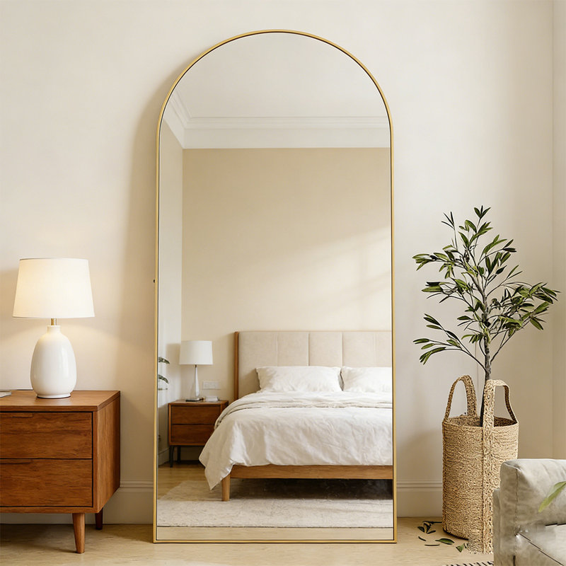 Mirror Full Length,Arched Full Length Mirror With Stand, Floor Mirror With Aluminum Alloy Frame, Wall Mounted Mirror For Bedroom ,Living Room, Wall Mounted Or Standing