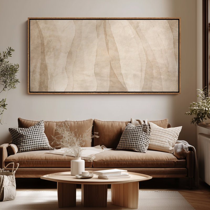 Impression sur toile extra large, formes abstraites neutres et organiques, H 30 po x l 60 po, Naturel