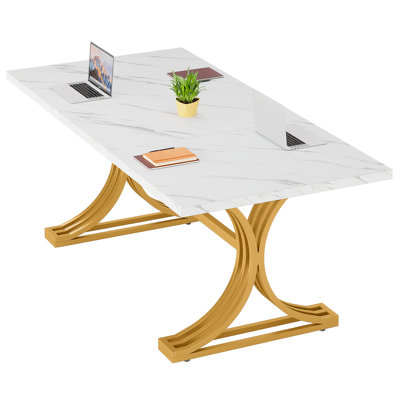 Humeyra 63" Faux Marble Meeting Table by Everly Quinn