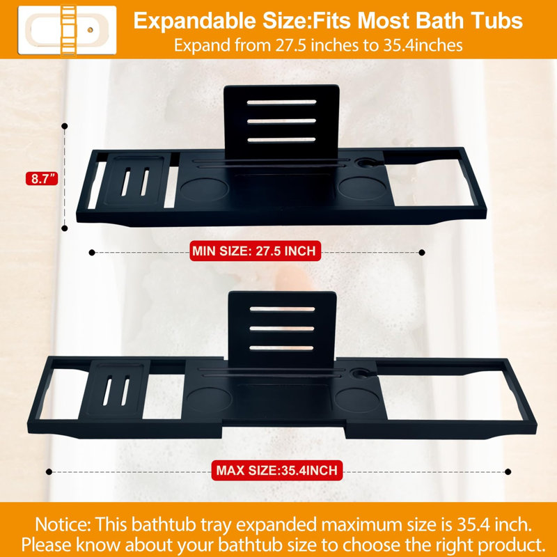 Bath Tray Expandable, Matte Black