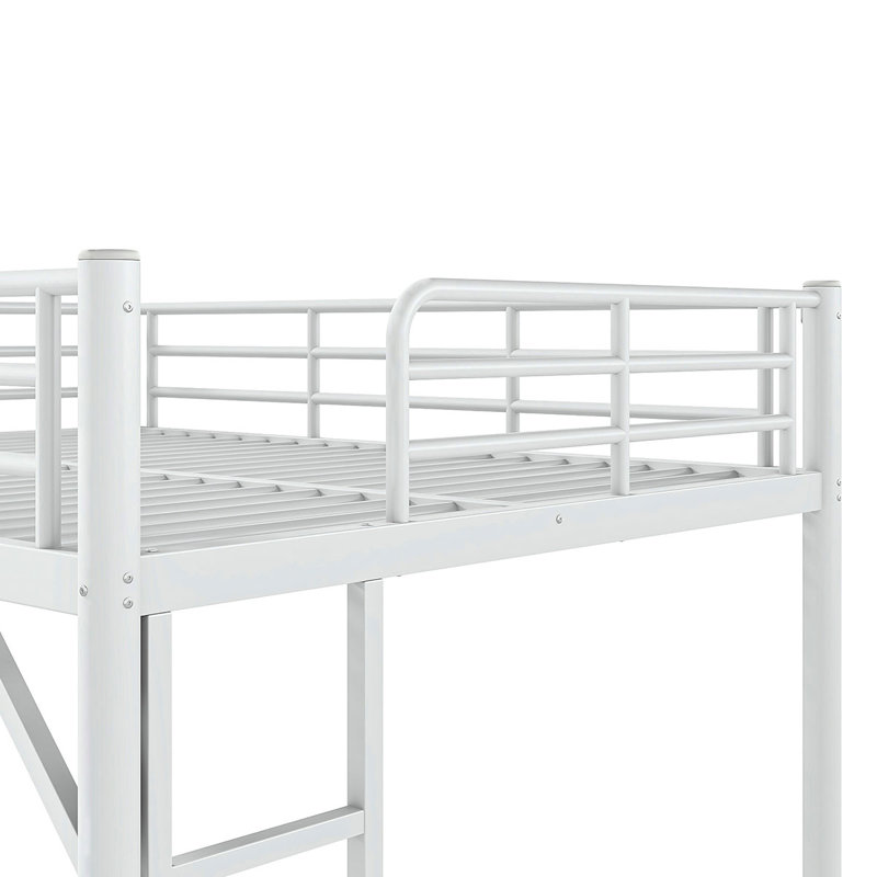 Lit mezzanine en métal avec échelles doubles et barrières de sécurité, échelle facile à monter, Blanc, Lit double