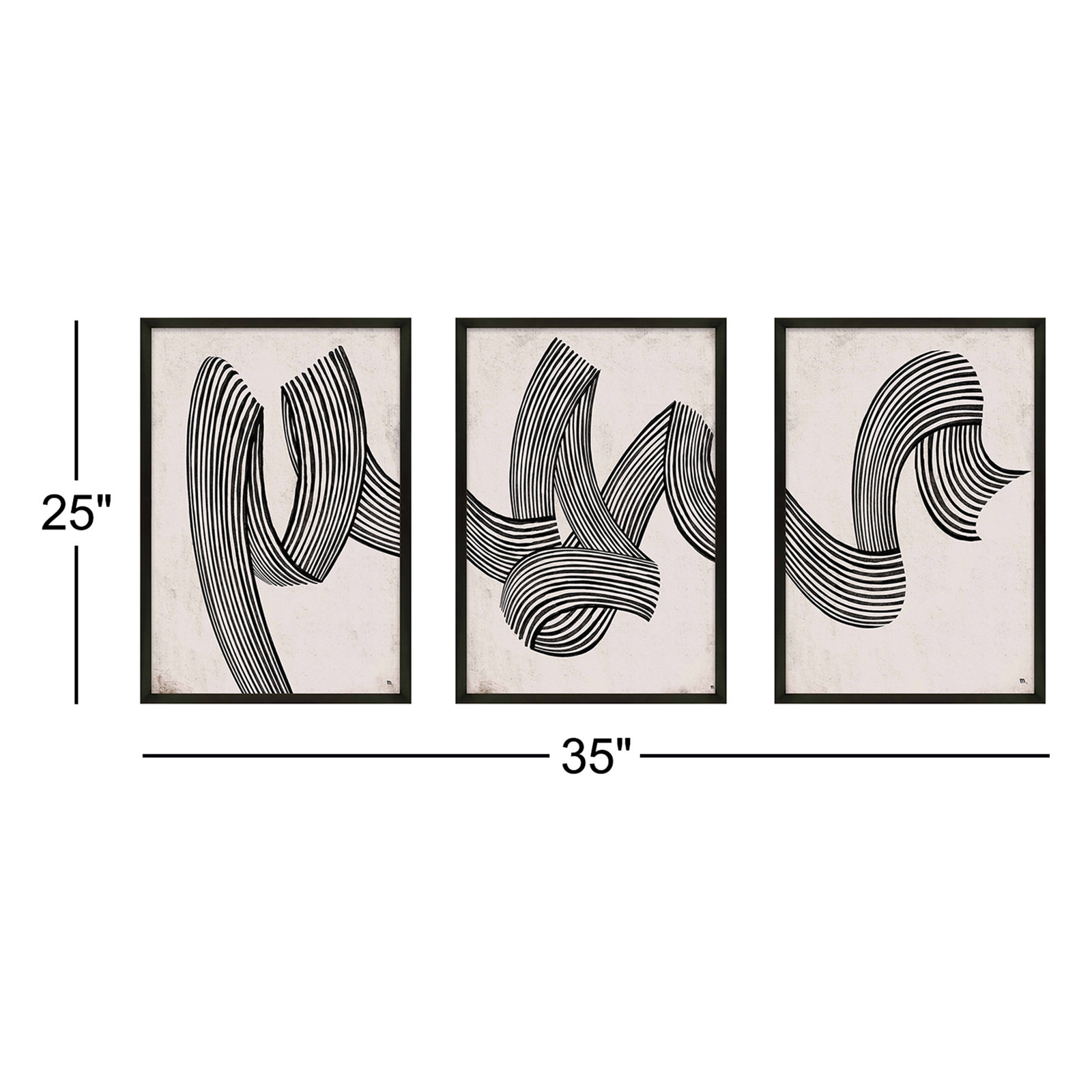 Menton "Linework" 3-Piece Print Set, 25" H x 35" W, Black
