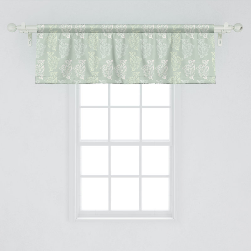 Pale Sage Green and White Floral Satin Rod Pocket Valance