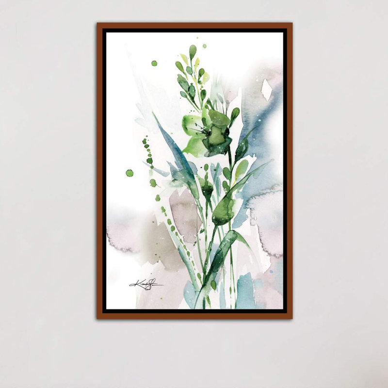 « green bliss i » par kathy morton, reproduction d’art, Toile avec cadre en bois brun, H 26 po x l 18 po x 1,5 po