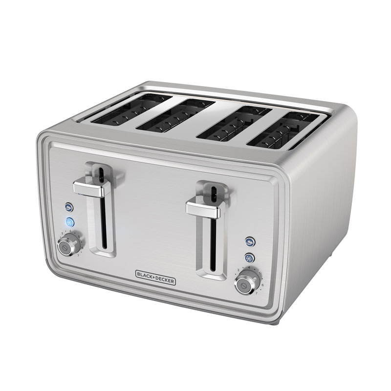 Silver Stainless Steel 4-Slice Toaster with Wide Slots