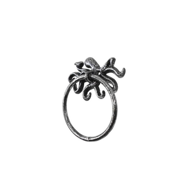 Porte-serviettes de octopus en fer moulé en cuivre, Argent rustique