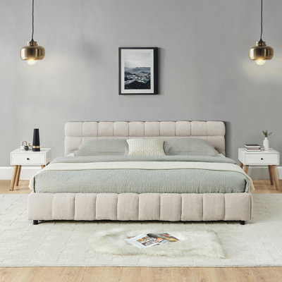 Lit tapissier confortable en chenille avec tiroir de rangement, structure solide et tête de lit élégante pour les chambres modernes